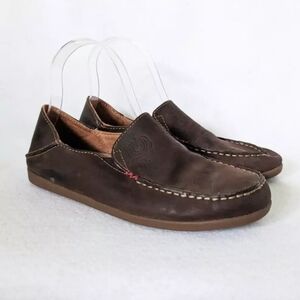 OluKai Brown Nohea Nubuck Drop In Heel Casual Slip On Loafers Shoe Womens sz 7.5